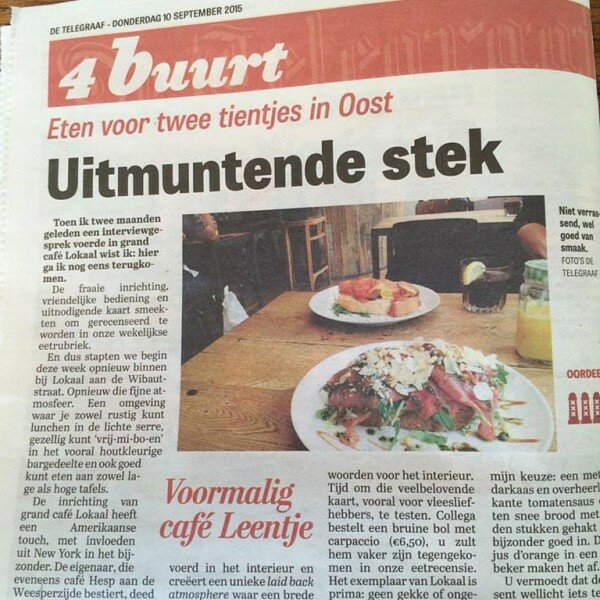 Telegraaf: Grand Cafe Lokaal een ‘Uitmuntende Stek’!